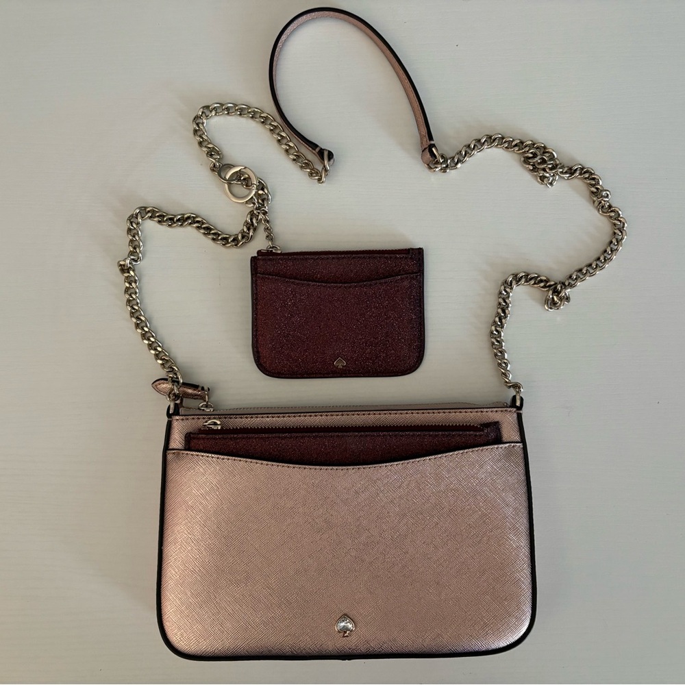 Kate Spade Rose Gold and Glitter Crossbody Bag (3pc)